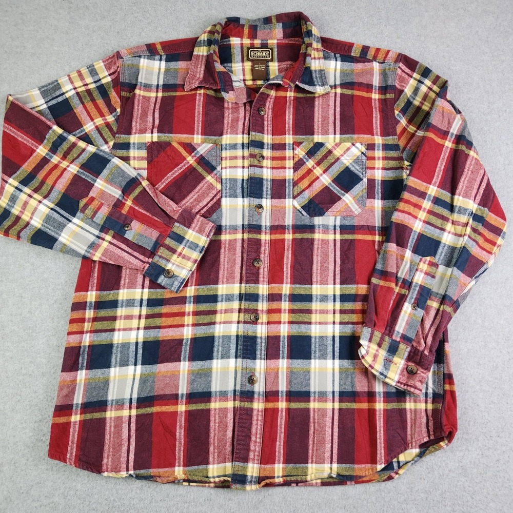 C.E. Schmidt Workwear Flannel Shirt Mens Large Red Plaid Cotton Collar Button Up